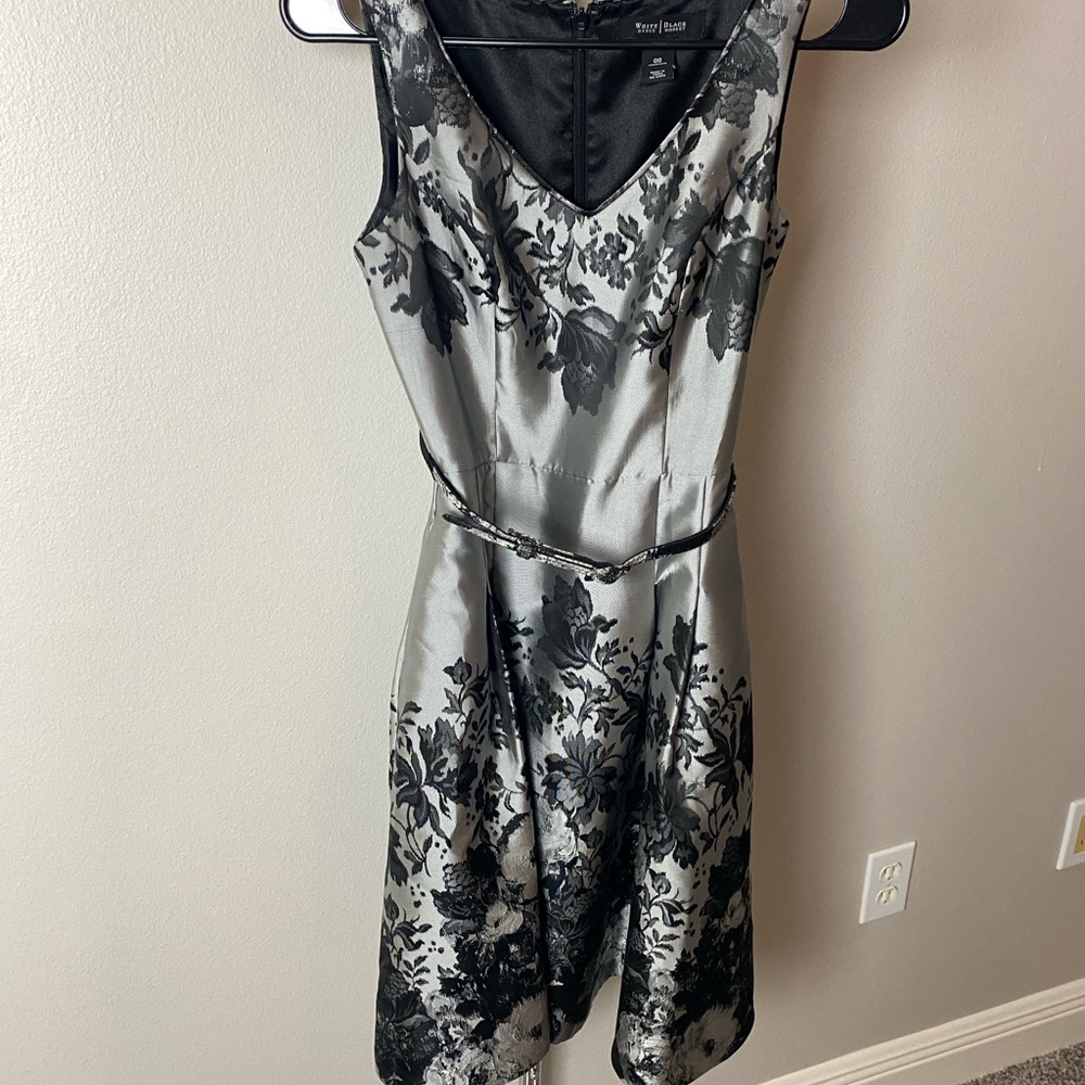 White House Black Market Black and Gray Floral Midi Dress